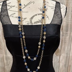 🌺Charming Charlie Layered Navy and Gold Tone Necklace